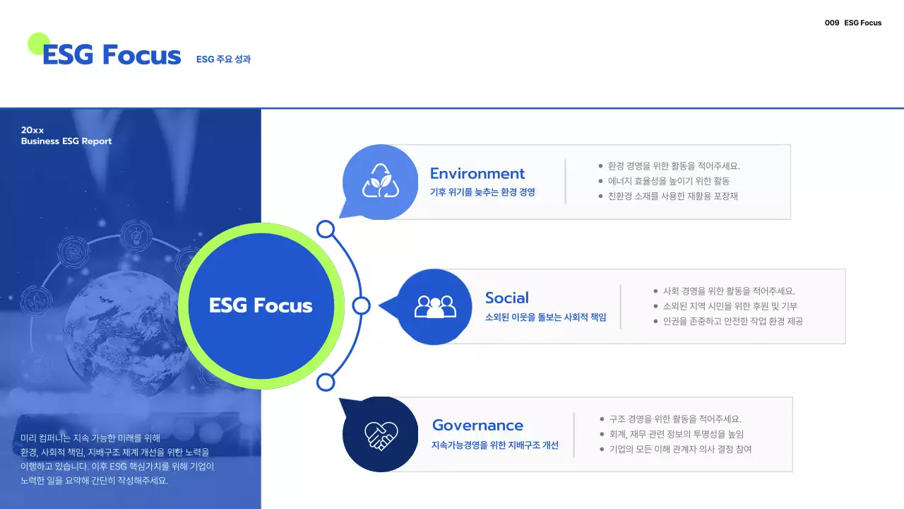 파랑과 연두의 미니멀한 기업 ESG 보고서