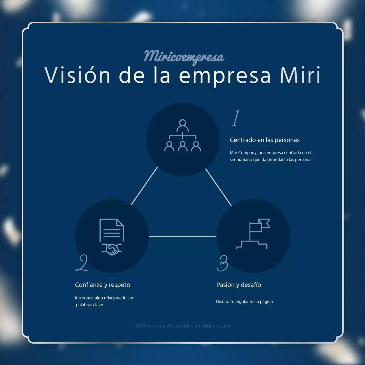 Un lujoso puesto para el informe de resultados de fin de año en azul marino y plata
