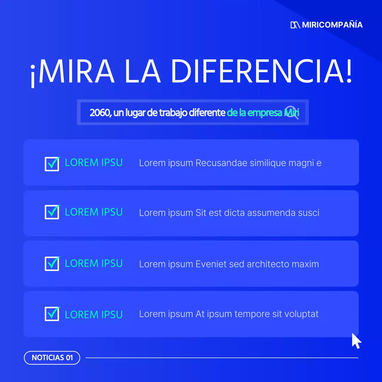 Un sencillo boletín empresarial en azul y blanco