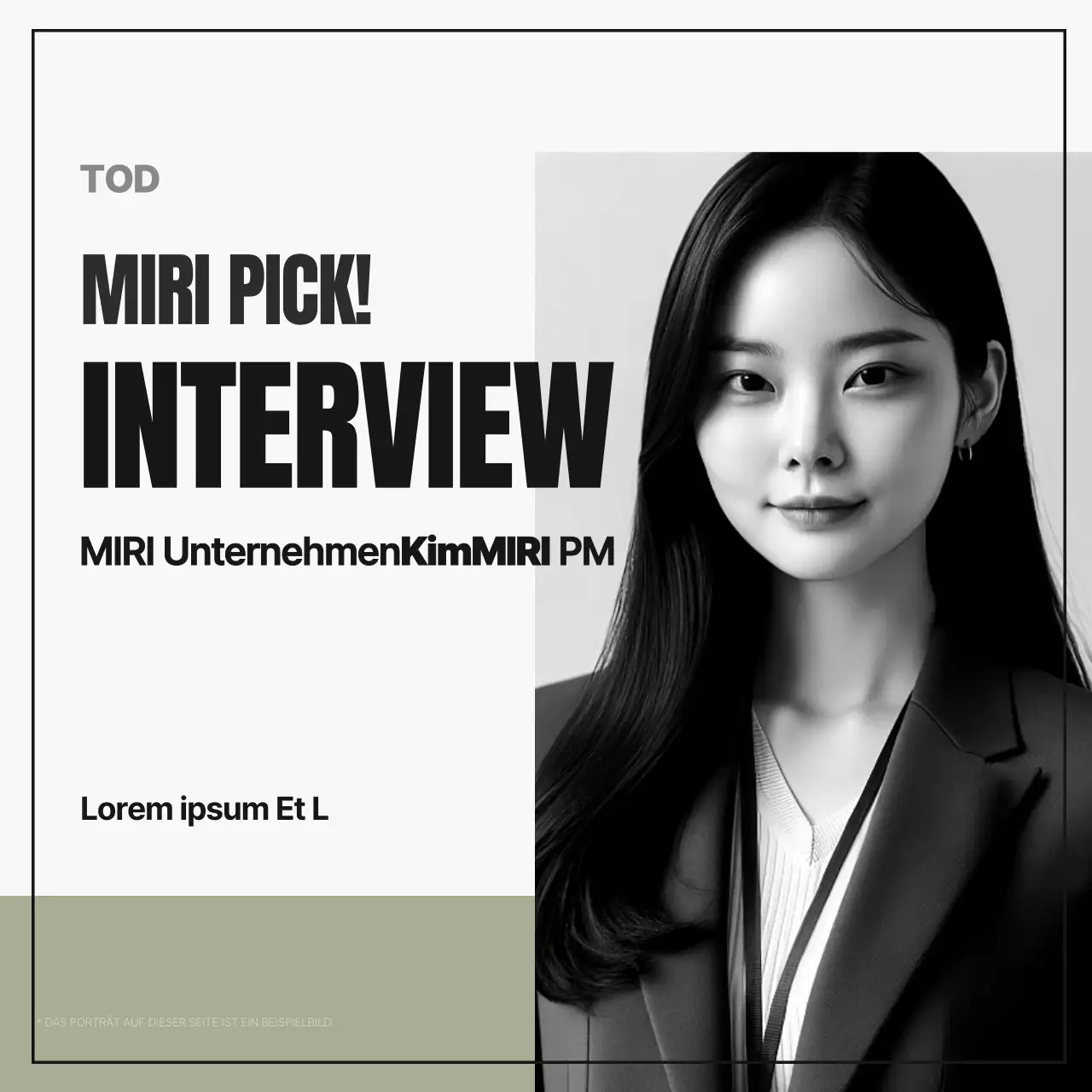 Einfaches Unternehmensporträt Interview Magazin in schwarz-weiß und khaki