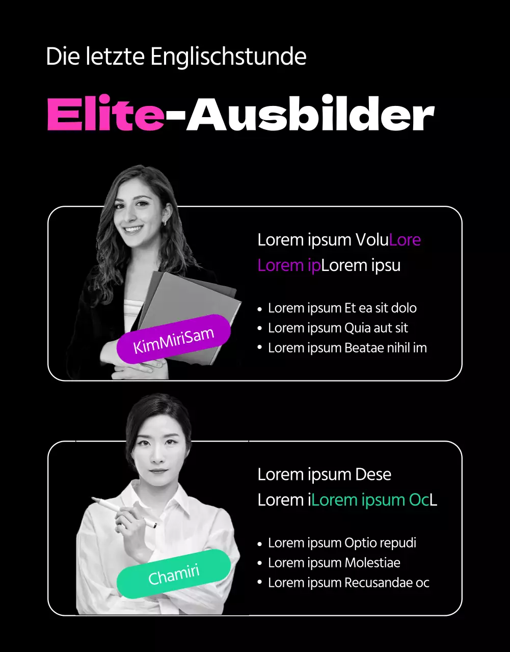 Förderung des Erlernens der englischen Sprache in Schwarz und Rosa