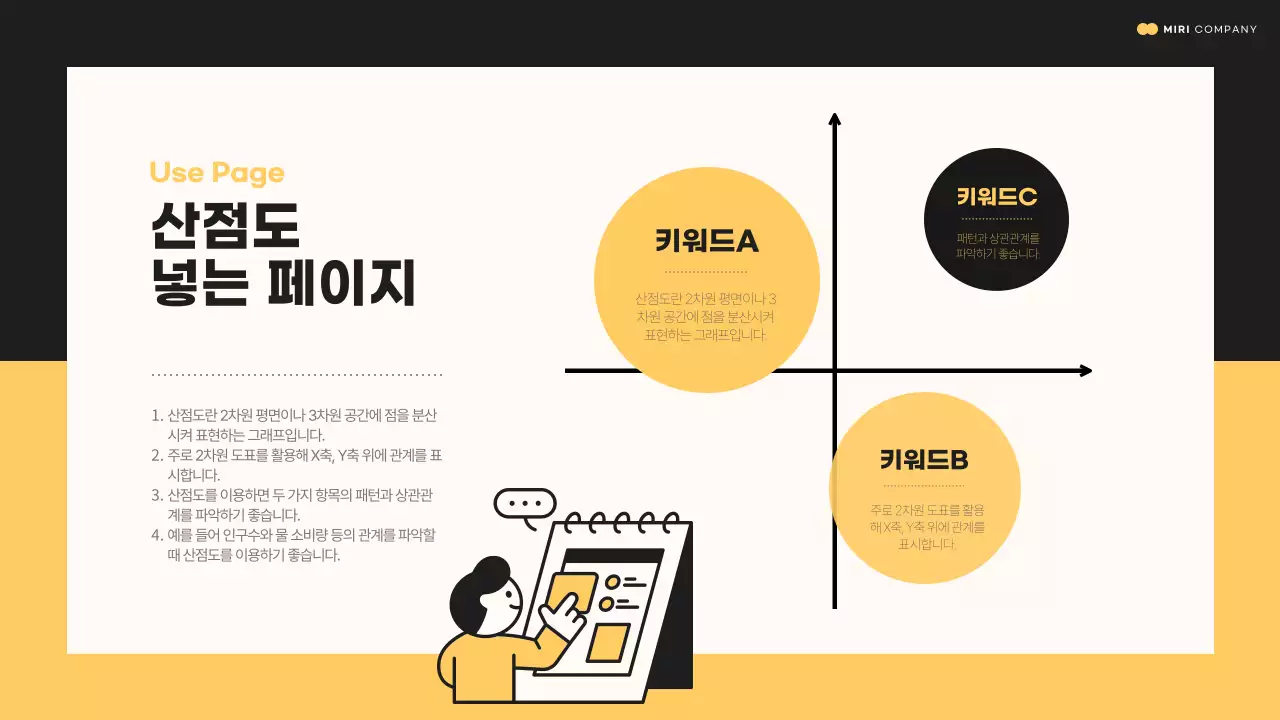 검정과 노랑의 아기자기한 레이아웃 소개서