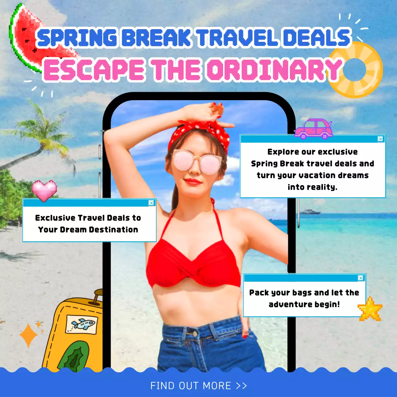 Red Trendy 여행 프로모션 소셜 미디어 게시물