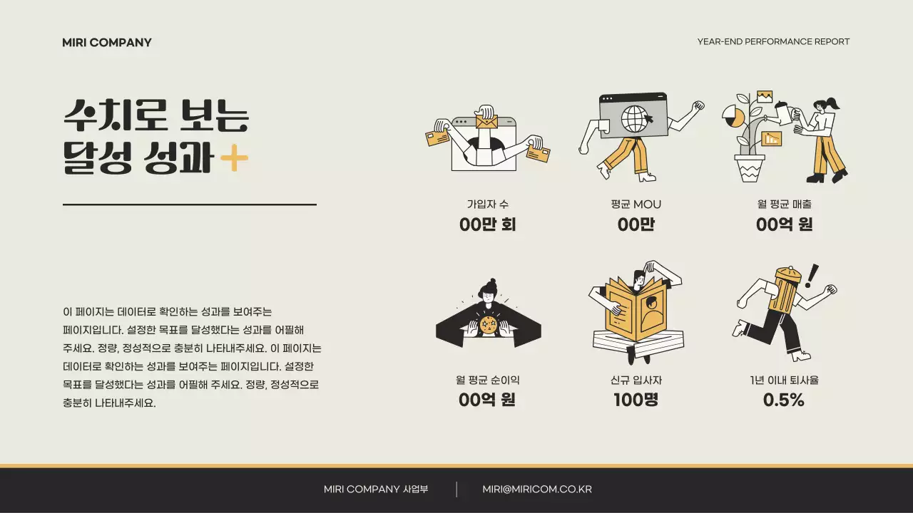 베이지색과 노랑의 심플한 기업 성과 보고서