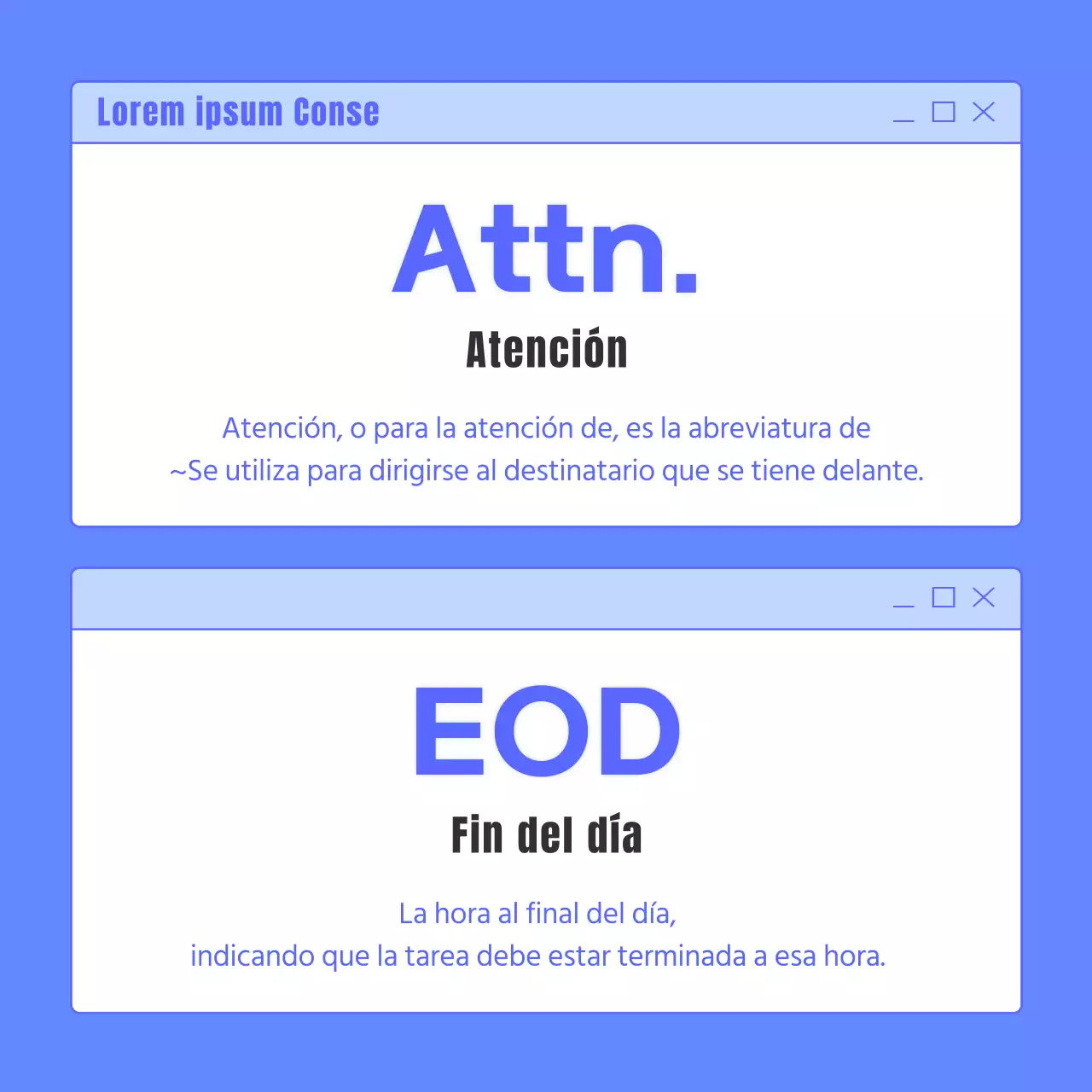 Una sencilla guía en azul y azul claro de los acrónimos empresariales del correo electrónico
