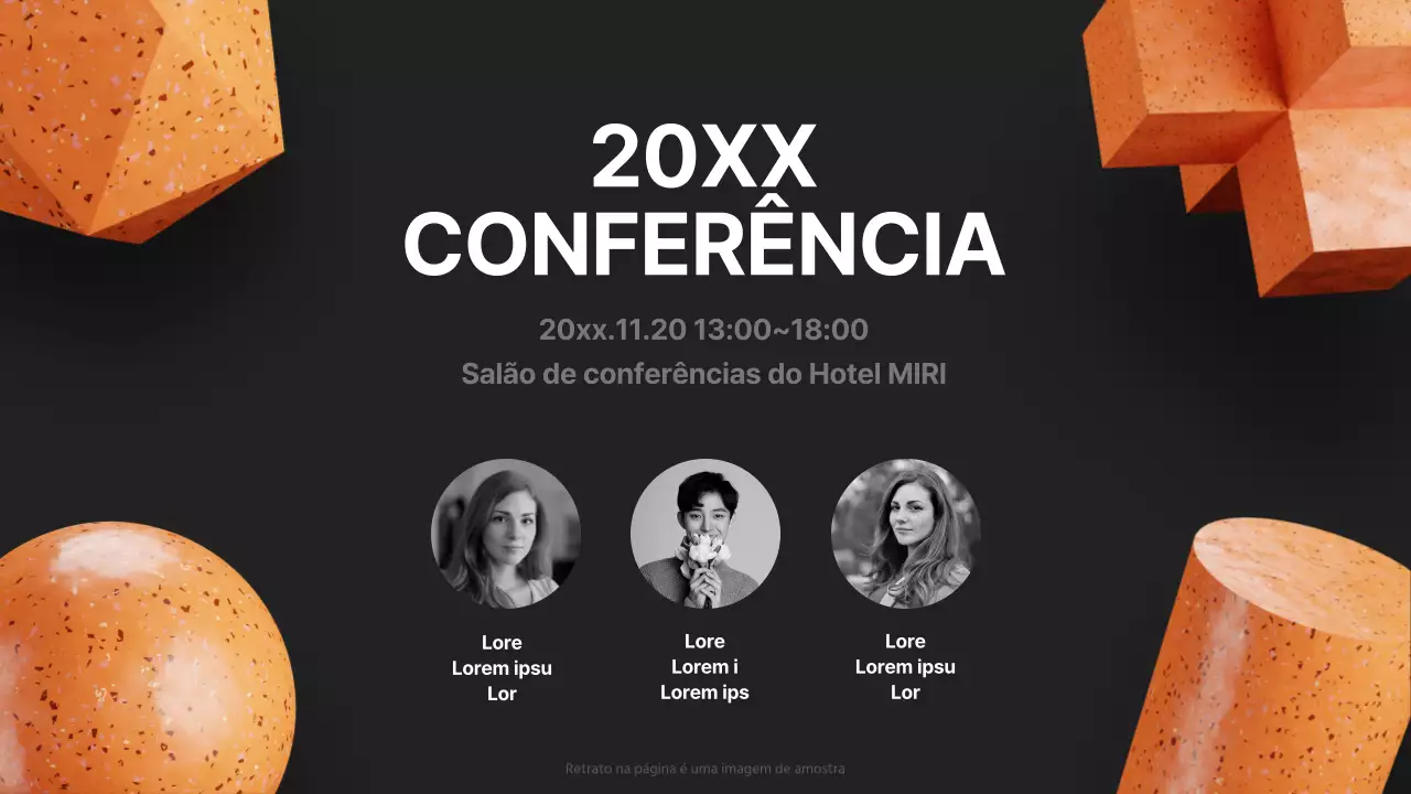 Um prospeto de conferência moderno em preto e laranja