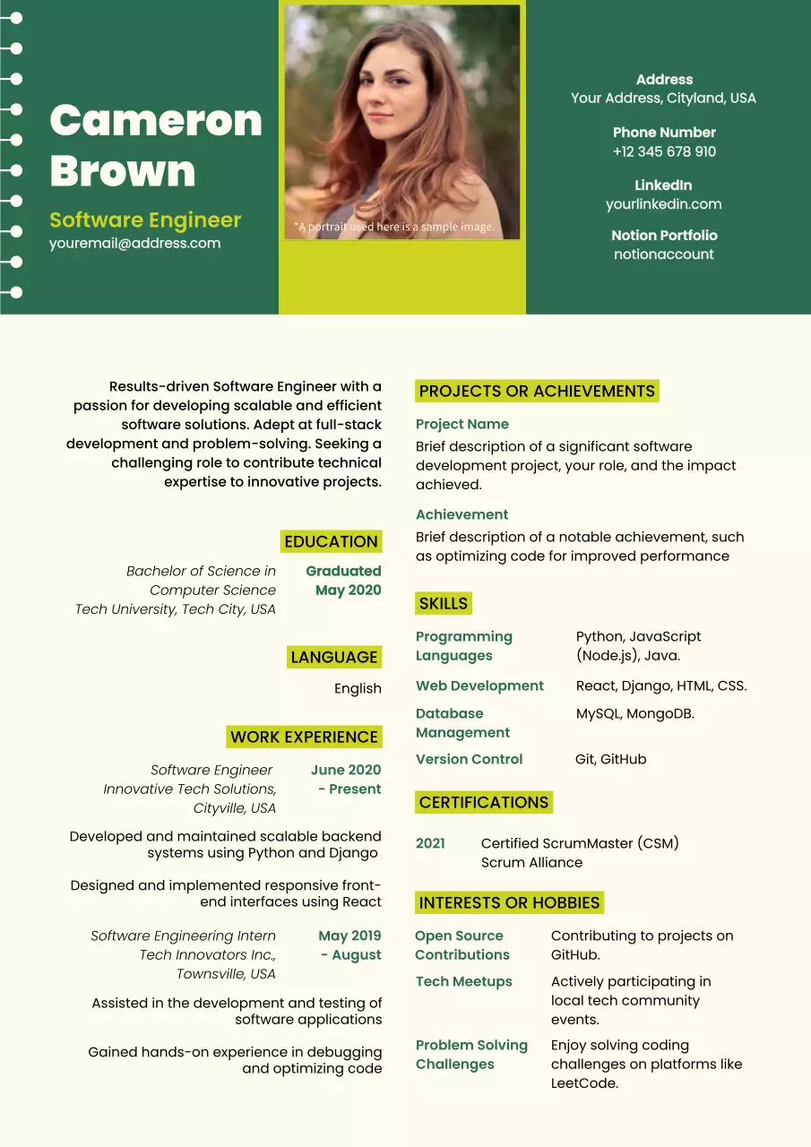 Green and Beige Trendy Software Engineer Resume