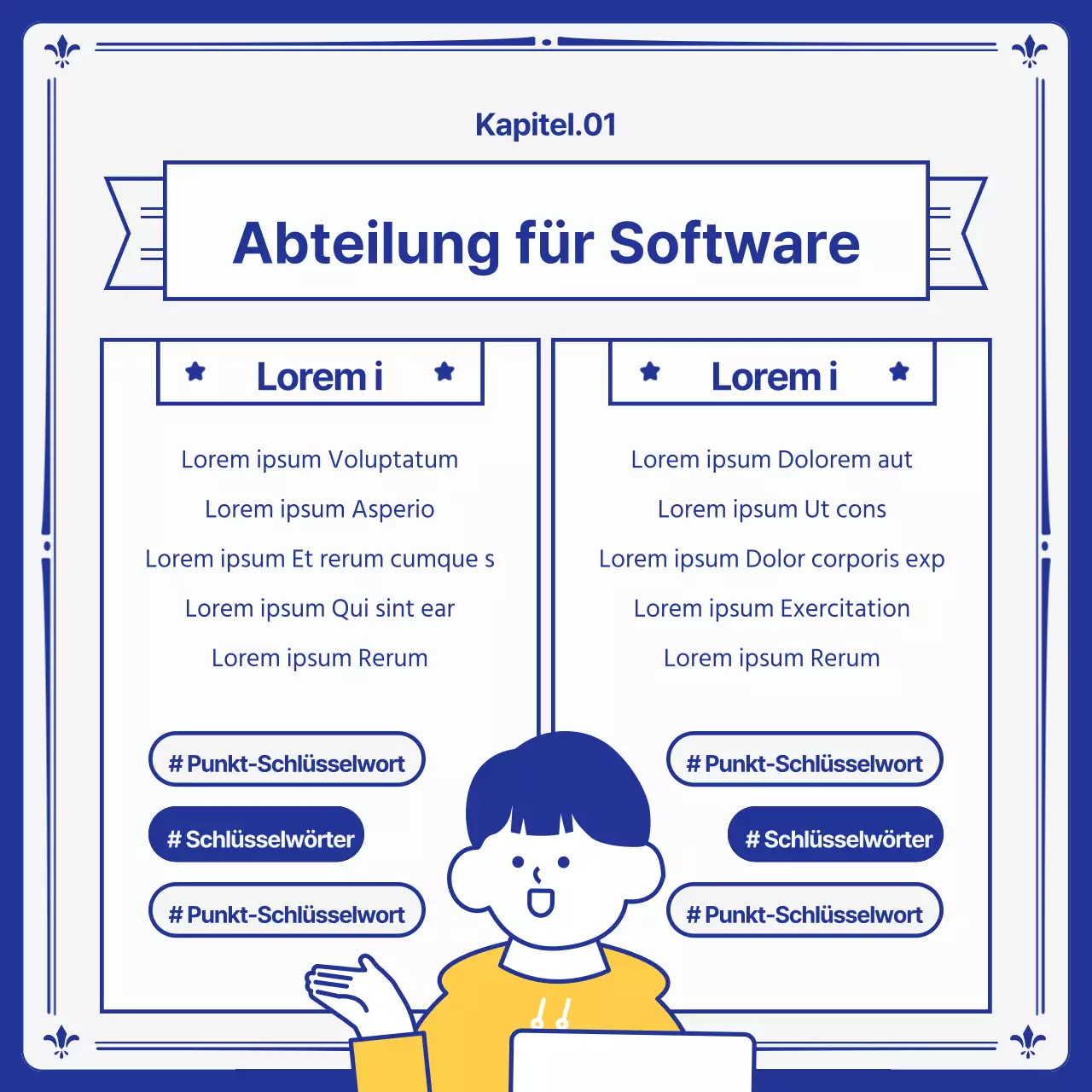 Kitschige gelbe und marineblaue Prospekte von Universitätsabteilungen