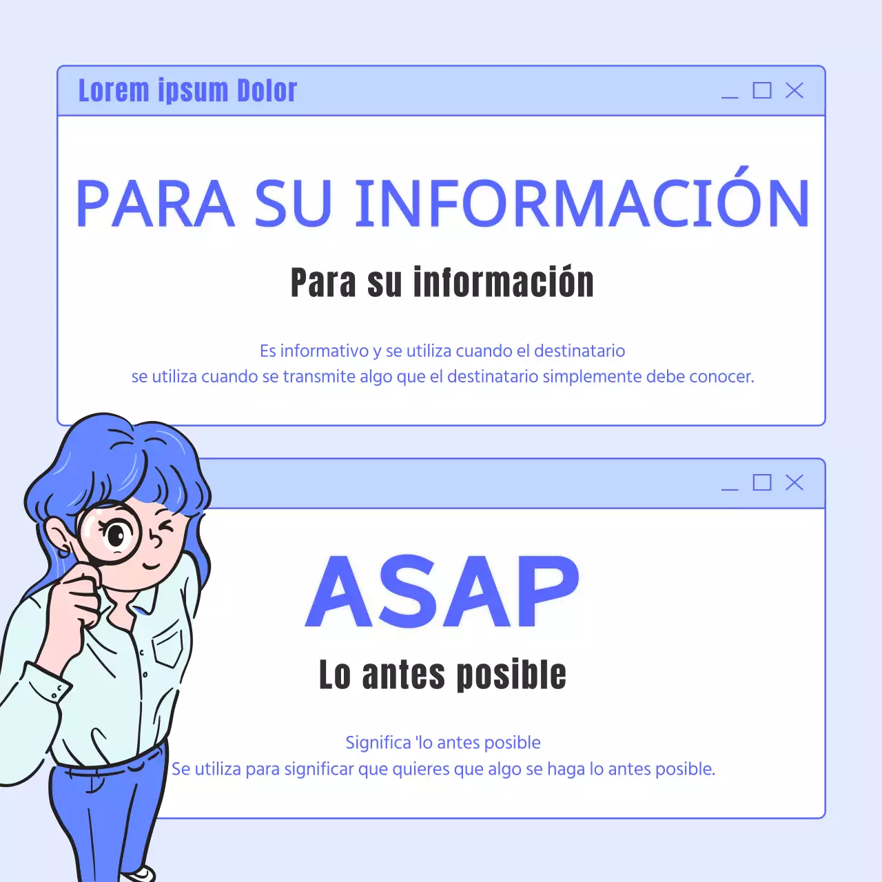 Una sencilla guía en azul y azul claro de los acrónimos empresariales del correo electrónico