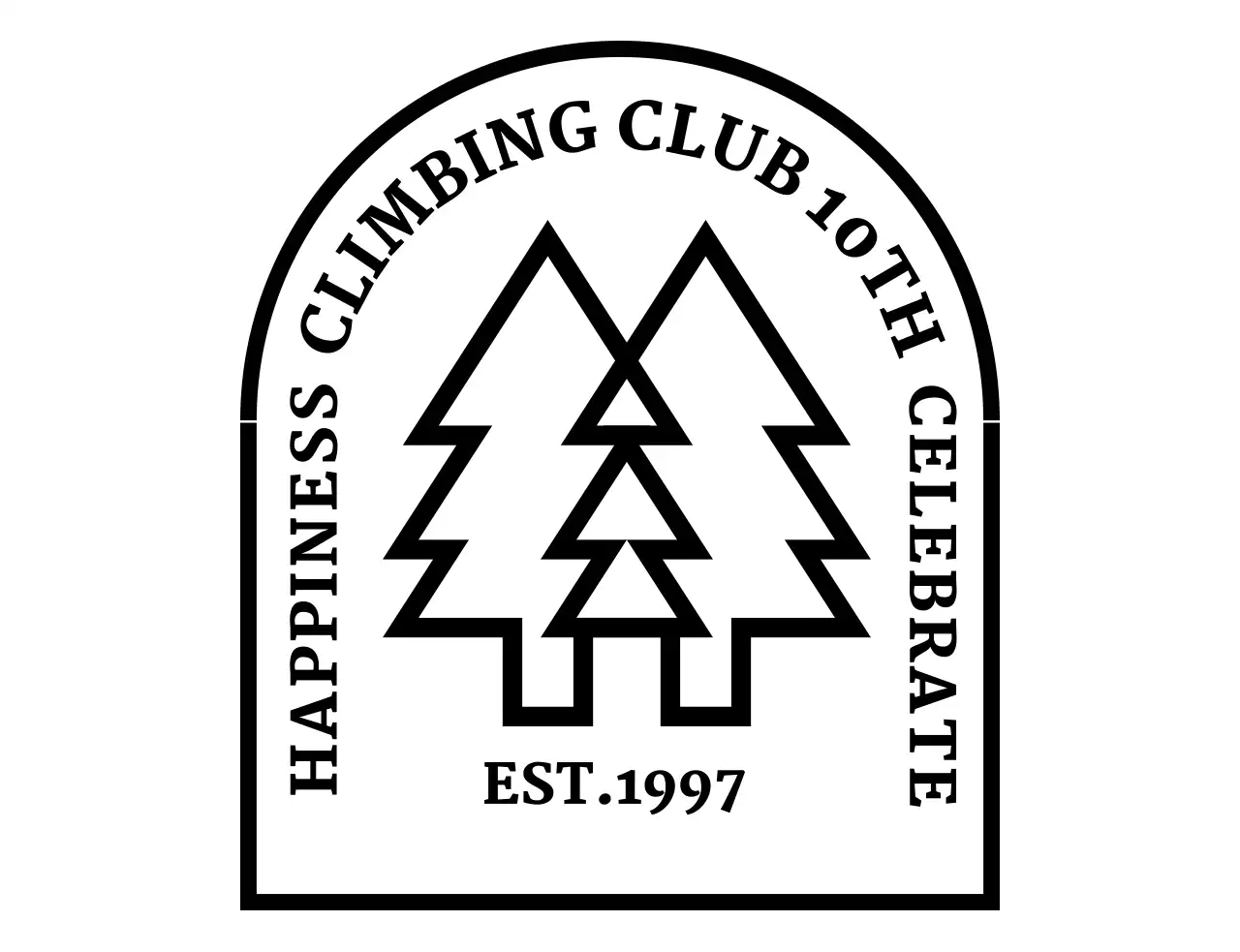 나무 일러스트가 있는 아치형 로고의 캠핑 클럽