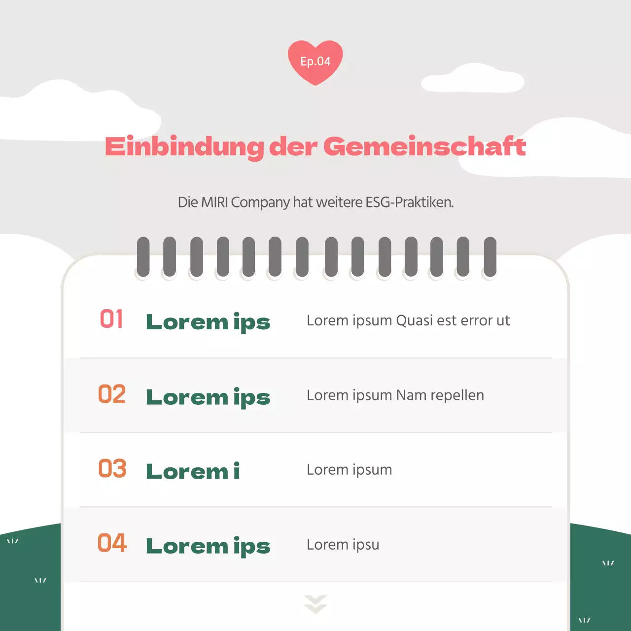 Eine hübsche grün-rosa ESG-Management-Berichterstattung