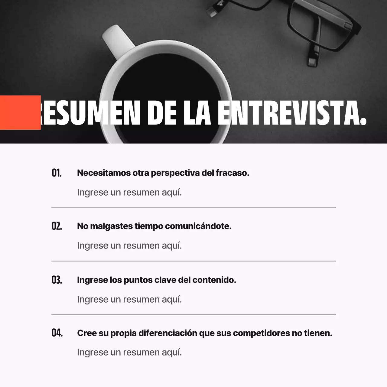 Una carta de presentación de entrevista empresarial moderna, en blanco y negro y naranja