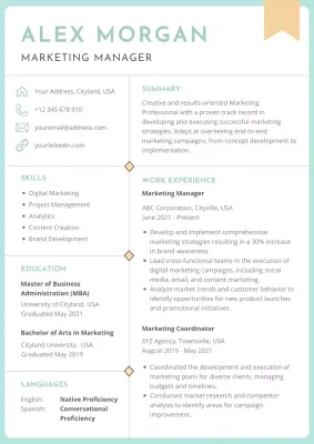 Mint and Beige Charming Marketing Manager Resume
