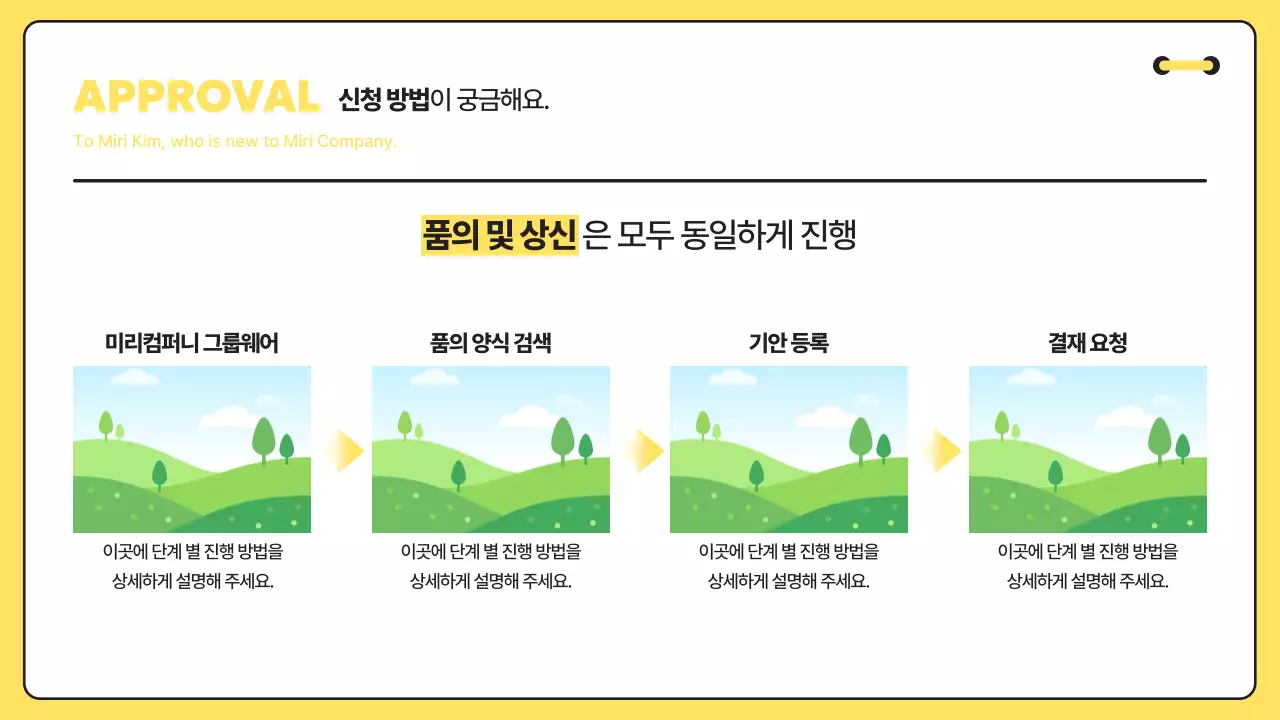 노랑과 검정의 미니멀한 신입사원 입사 온보딩 교육자료