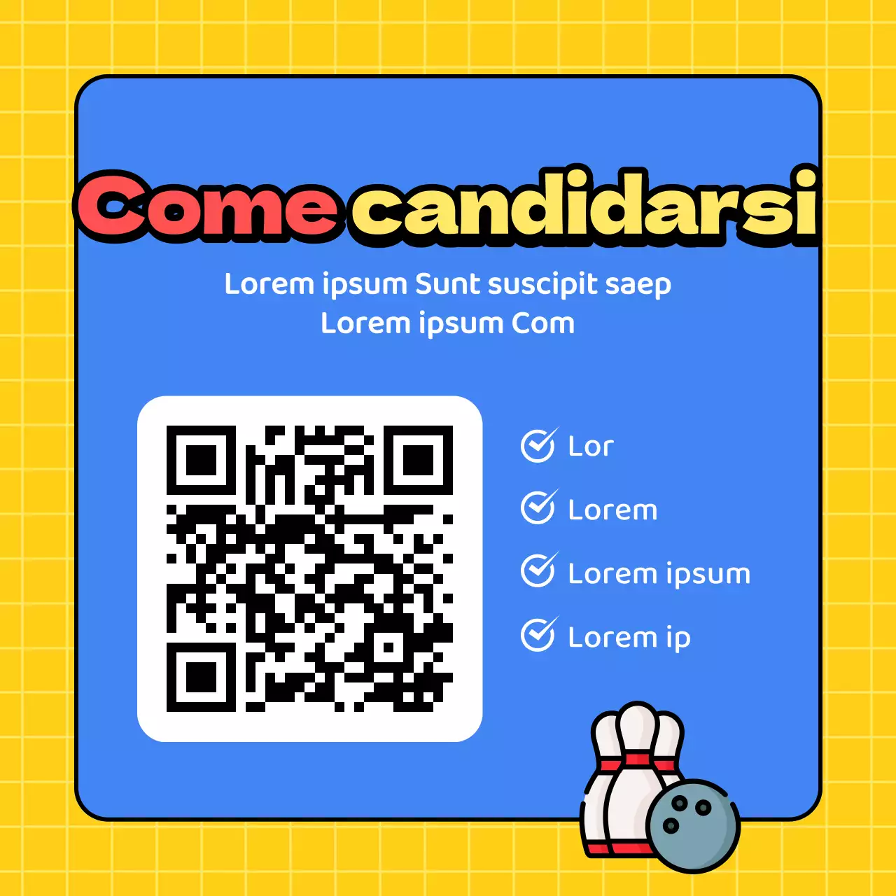 Promuovere il bowling blu e giallo per reclutare nuovi membri