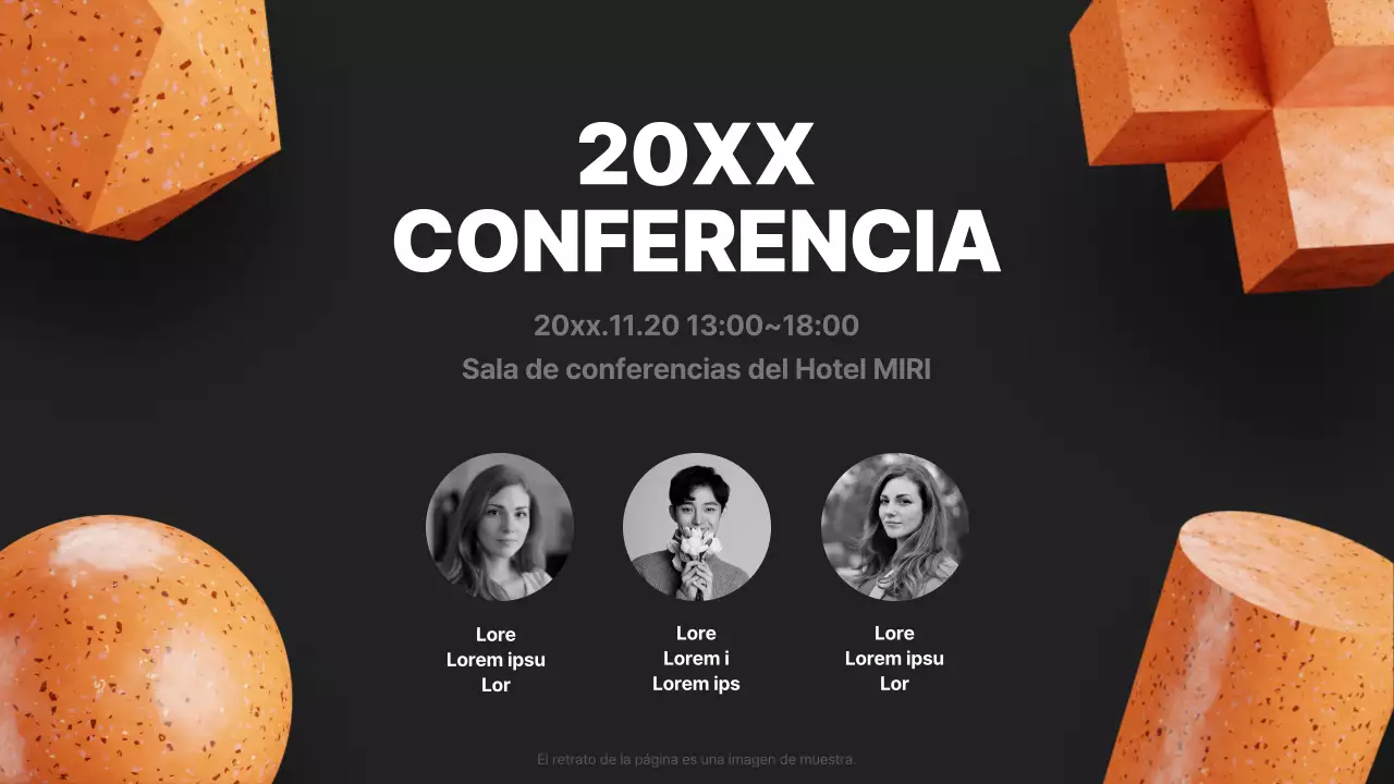 Un moderno prospecto de conferencia en negro y naranja