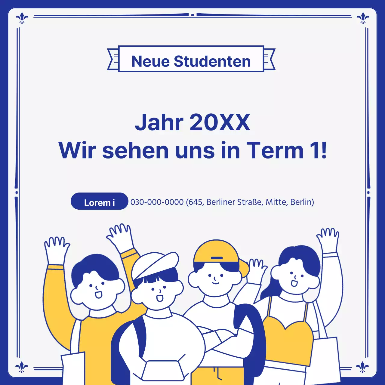 Kitschige gelbe und marineblaue Prospekte von Universitätsabteilungen