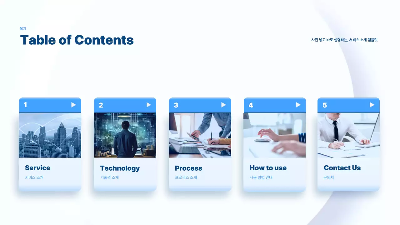 하늘색과 흰색의 심플한 서비스 소개서