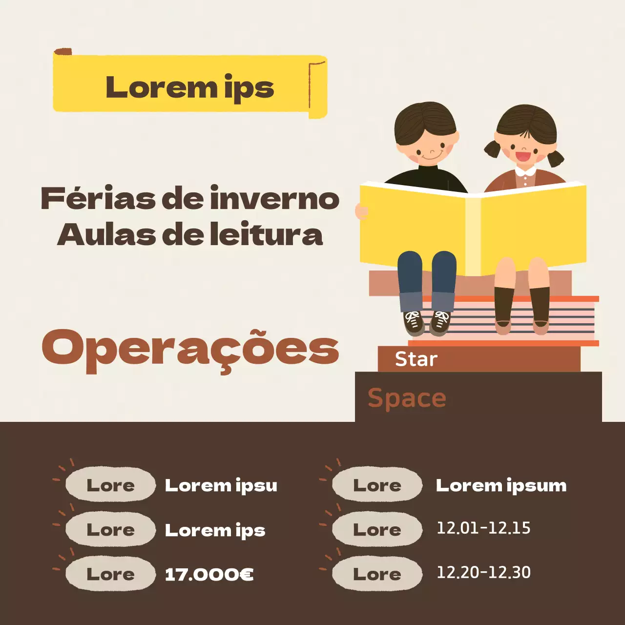 Promover o programa de férias de inverno amarelo e castanho