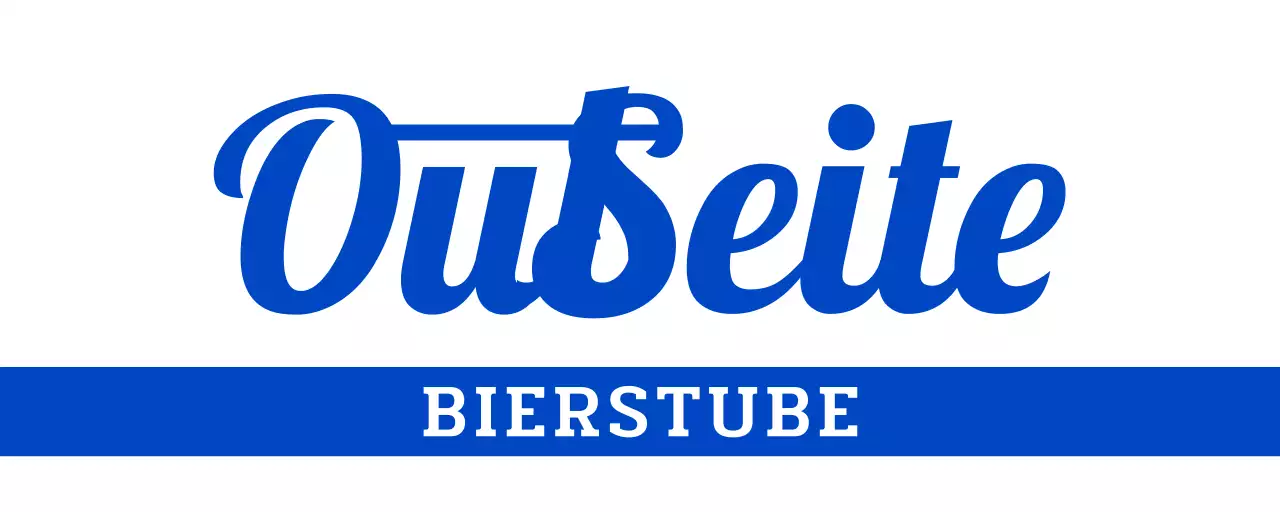 Schaufensterschild einer Brauerei im Retro-Stil mit blauen Farbtönen