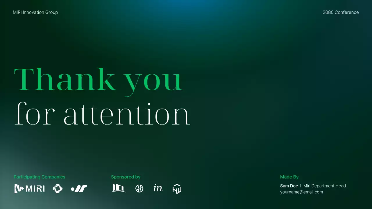 초록색과 파랑의 모던한 기업 컨퍼런스 발표자료