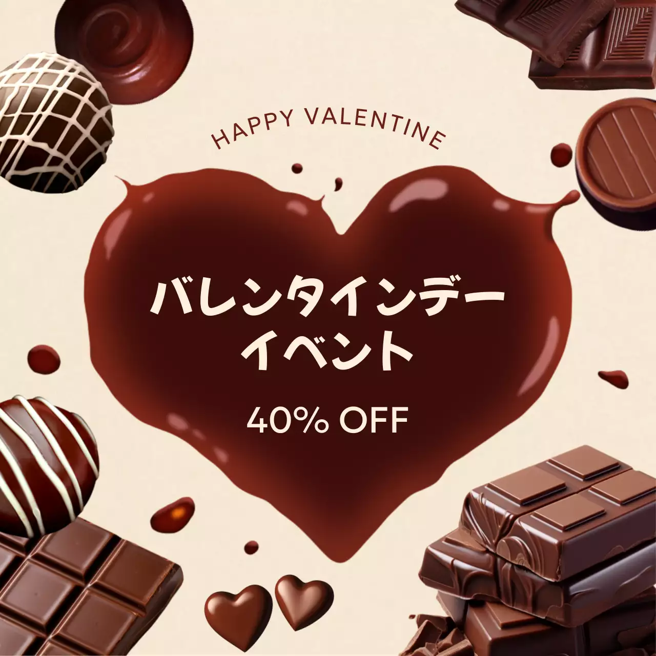 チョコレート色のポイントで様々なチョコレートのイメージを配置したバレンタインプロモーション