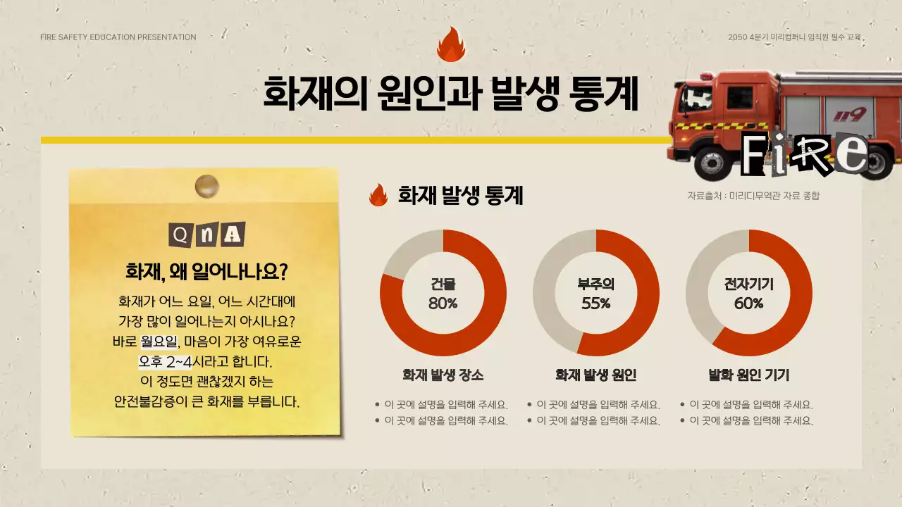 베이지색과 노랑의 빈티지한 기업 소방 안전 교육자료