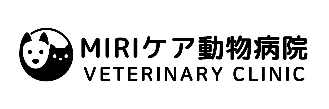 子犬と猫のアイコンの形の動物病院のロゴ