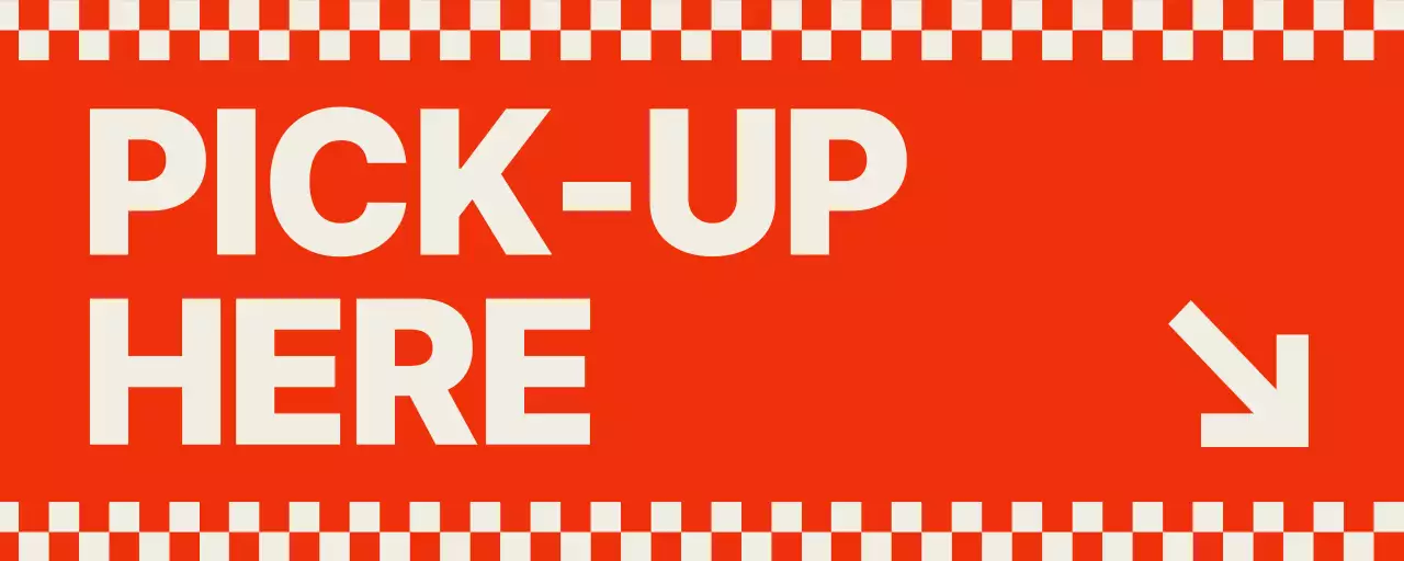 붉은색의 체커보드 빈티지 컨셉의 픽업 주문 안내