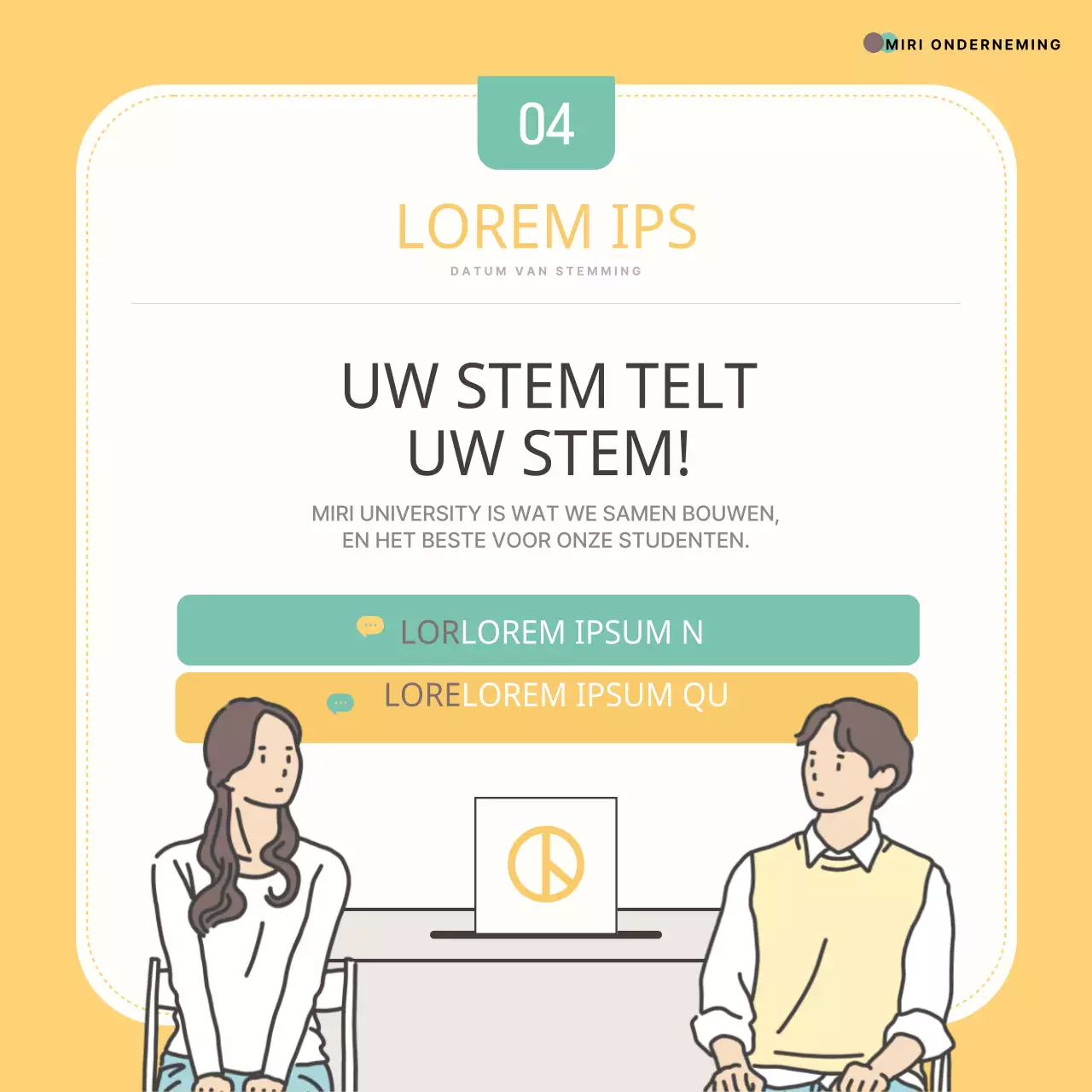 Promoot een hippe gele en mintkleurige belofte van de studentenregering