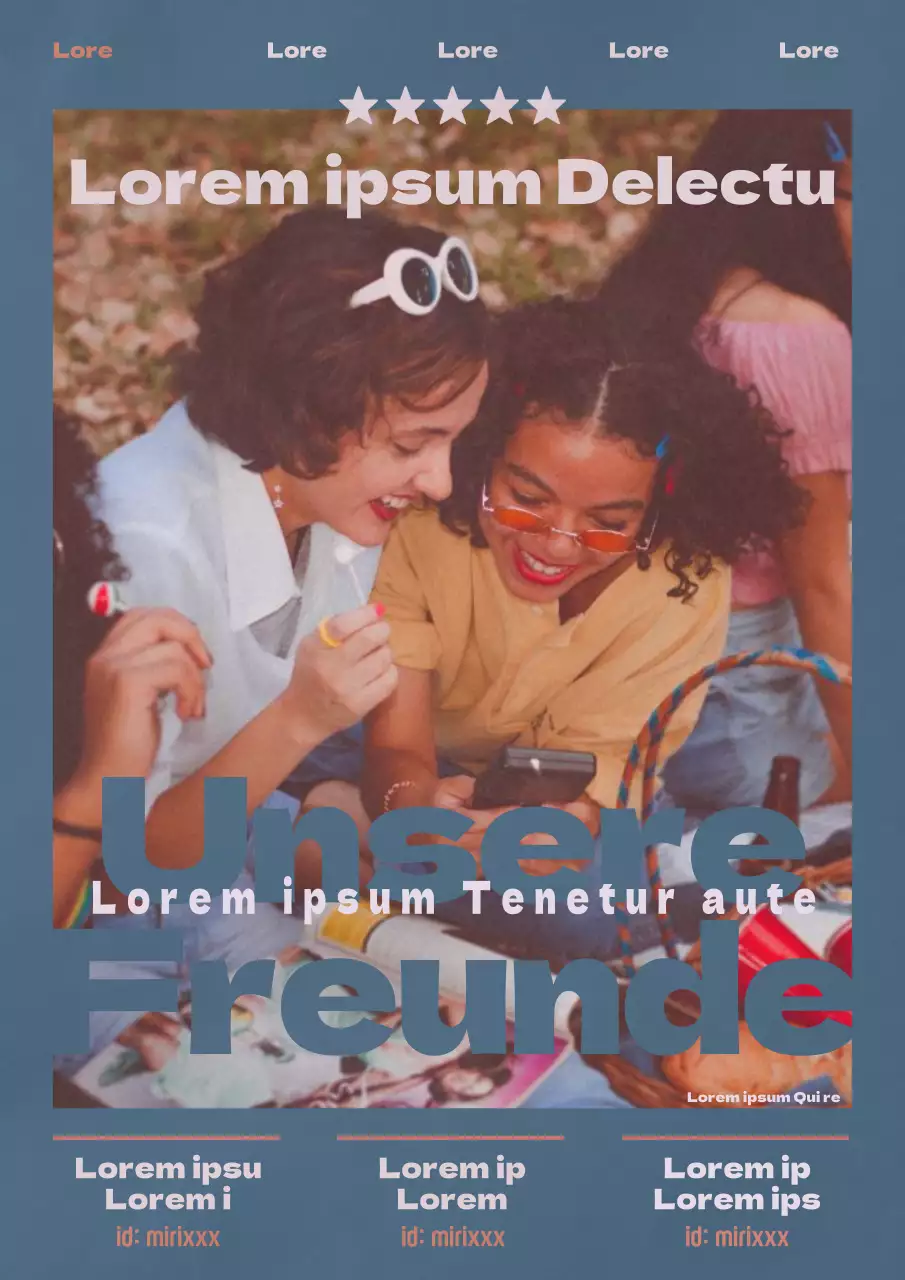Werbung für den Friends-Film im marineblauen Retro-Stil