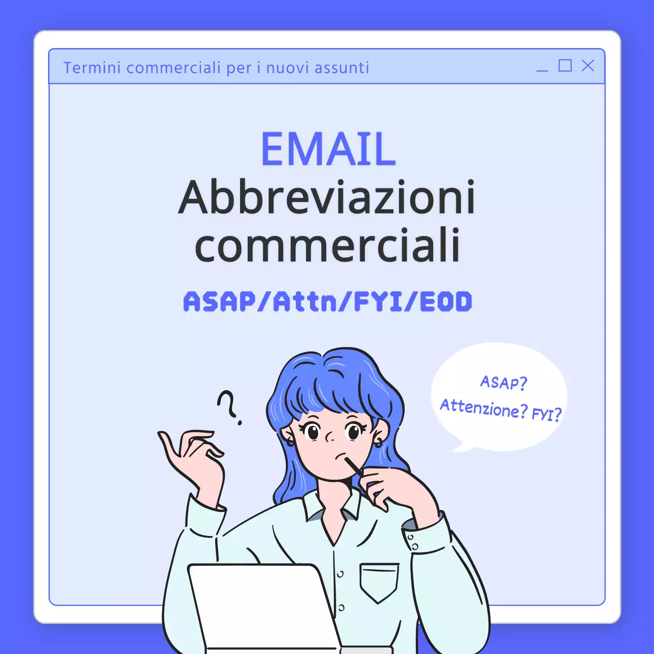 Una semplice guida blu e azzurra agli acronimi aziendali per la posta elettronica