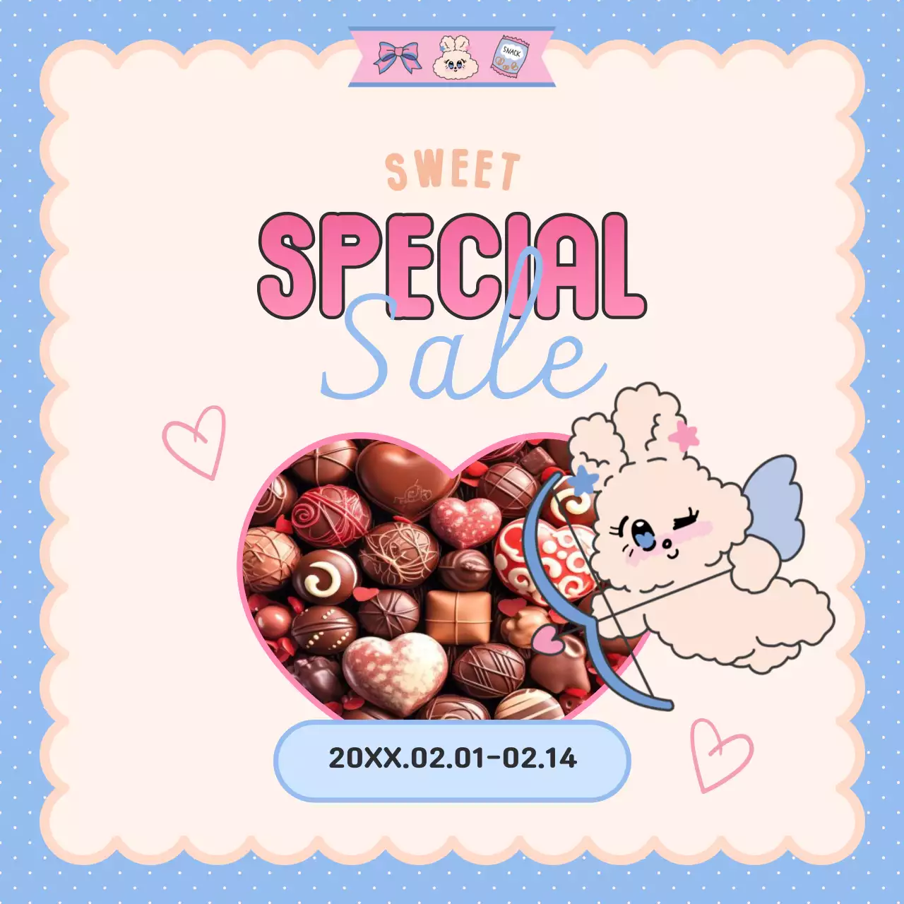 핑크색과 하늘색의 아기자기한 발렌타인데이 광고