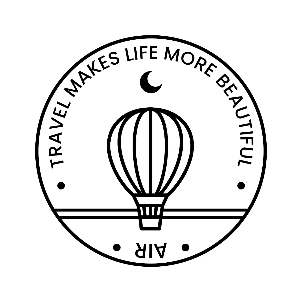 달이 떠있는 열기구 스탬프 로고
