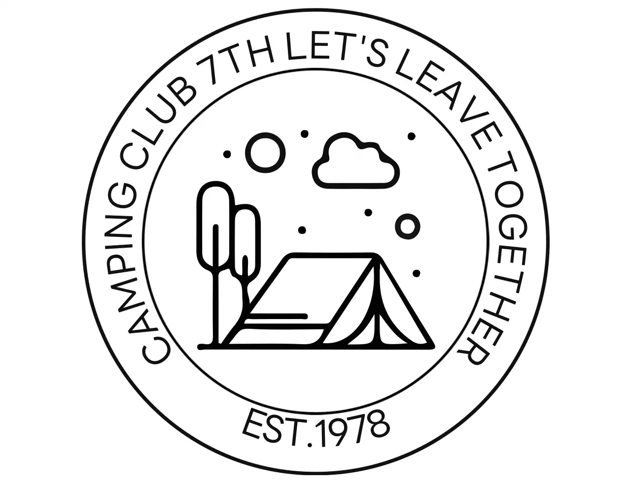 캠핑 일러스트가 있는 로고 형태의 심플한 캠핑 클럽