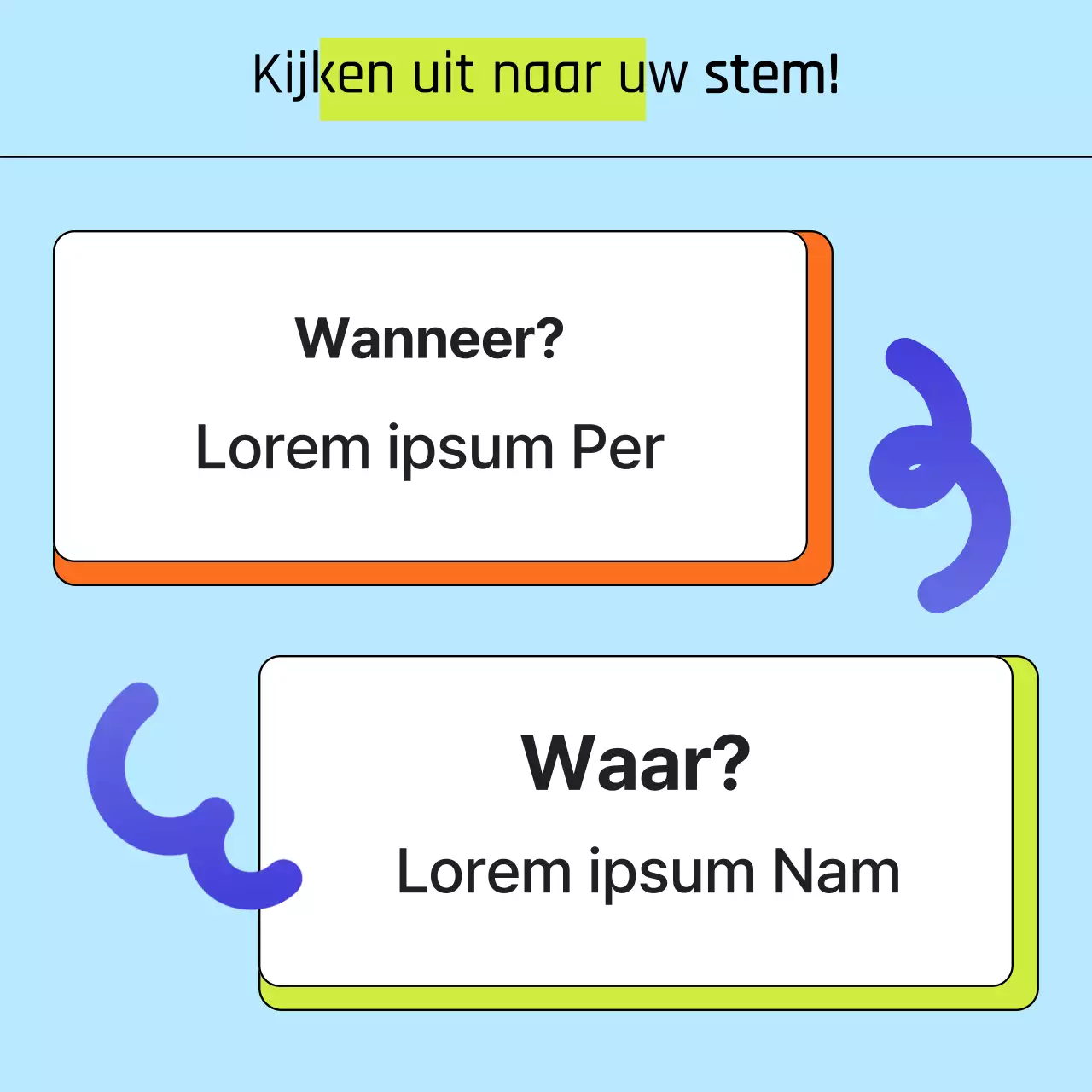 Een kitscherige verzameling van lichtblauwe en oranje beloftes promoten