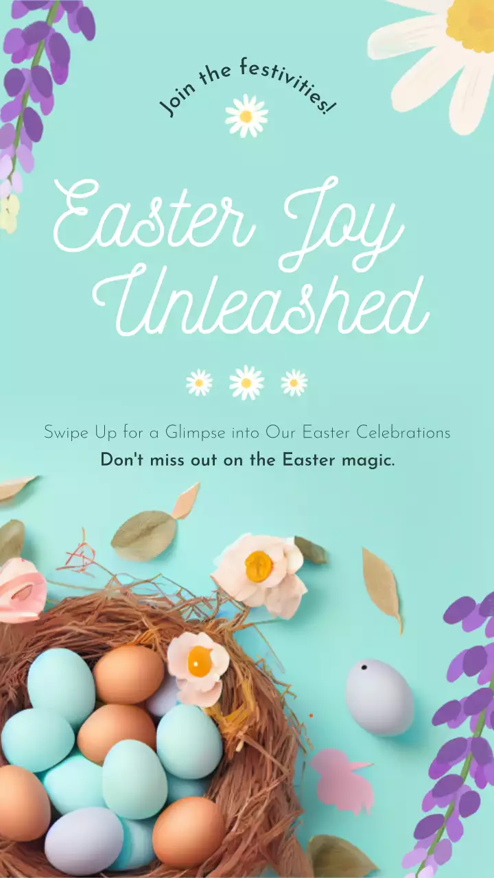 하늘색과 흰색의 매력적인 부활절 축제 발표