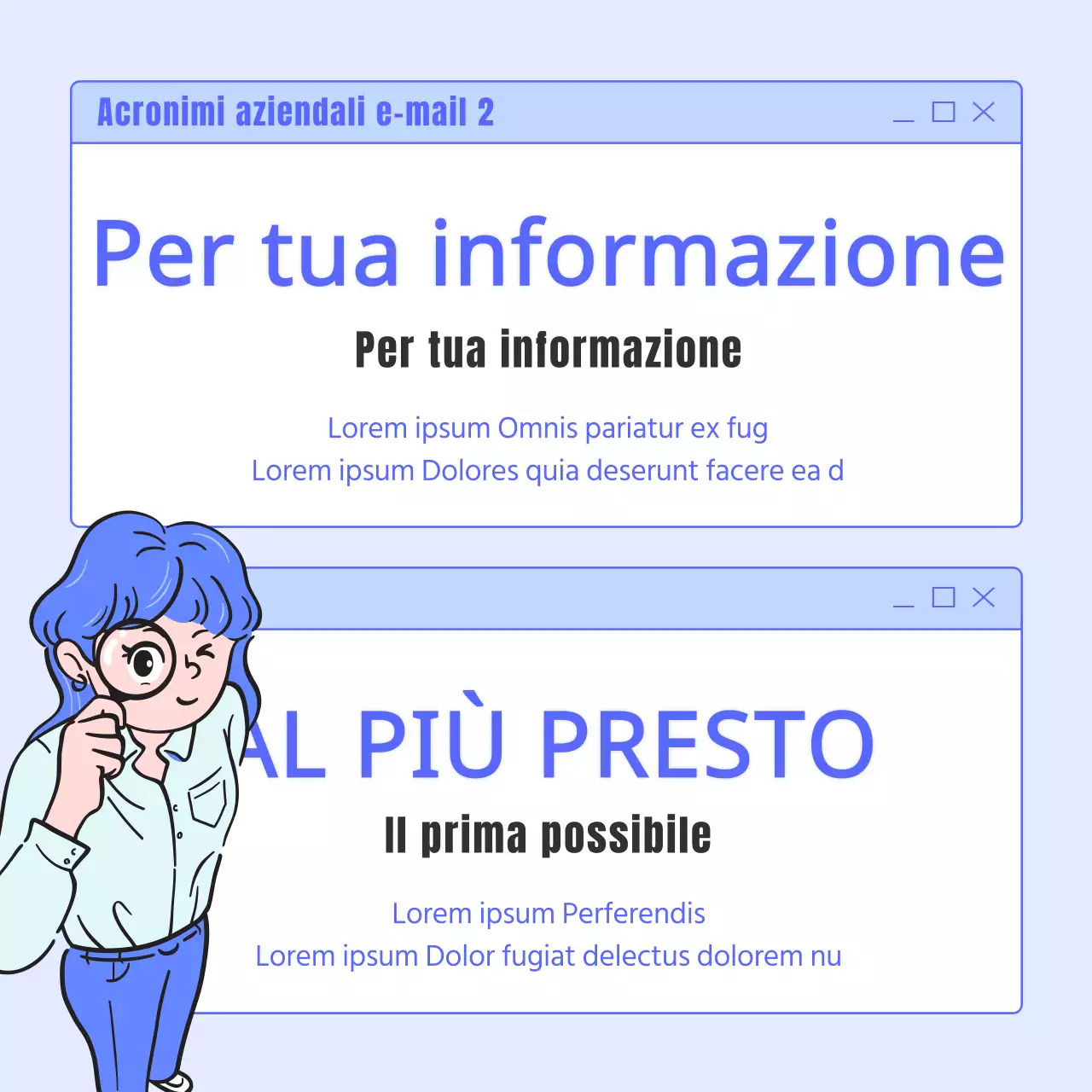 Una semplice guida blu e azzurra agli acronimi aziendali per la posta elettronica