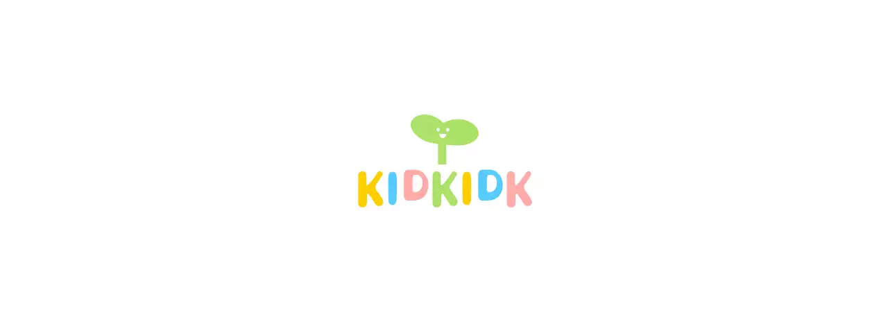 웃고있는 새싹 아이콘이 있는 키즈카페 컬러 디자인