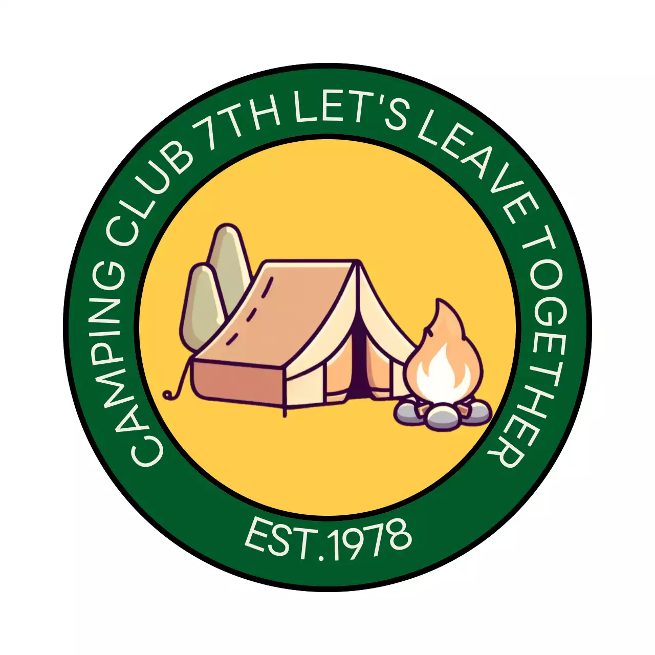 캠핑 일러스트가 있는 로고 형태의 심플한 캠핑 클럽