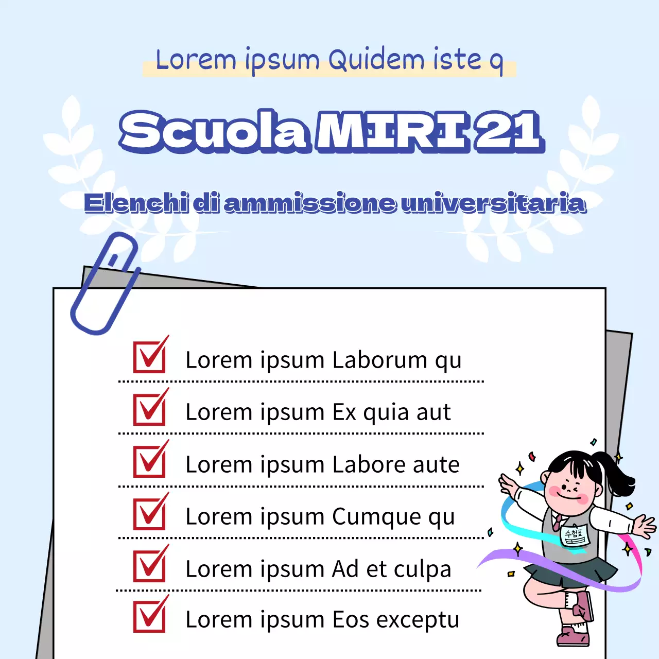 Una semplice lettera di accettazione universitaria blu