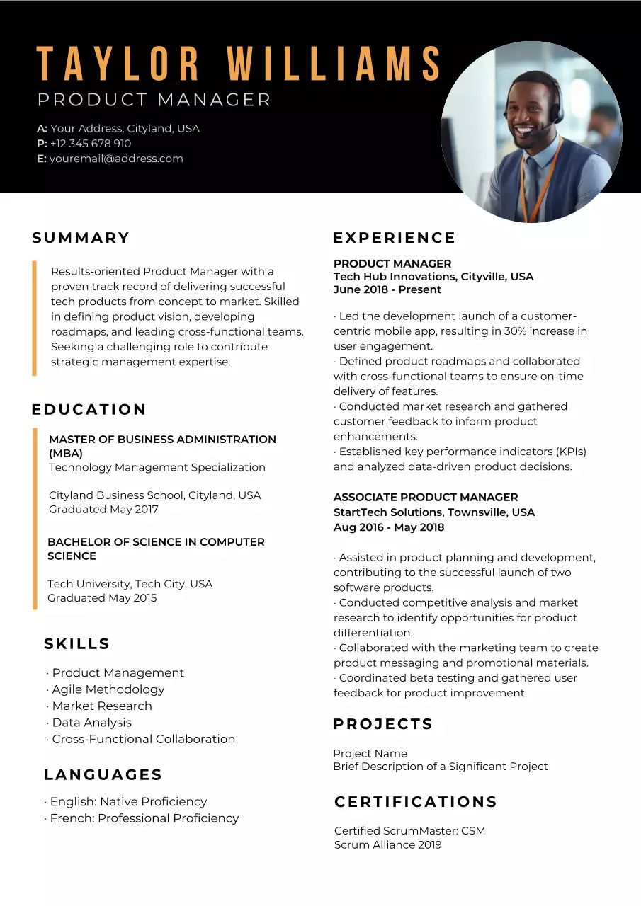 Black Modern Resume Document