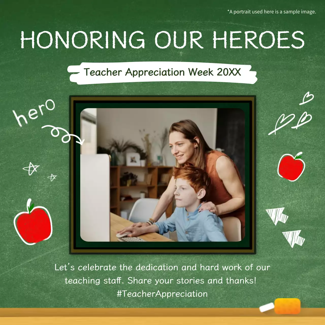 Green Traditional Teacher Announcement Social Media Post