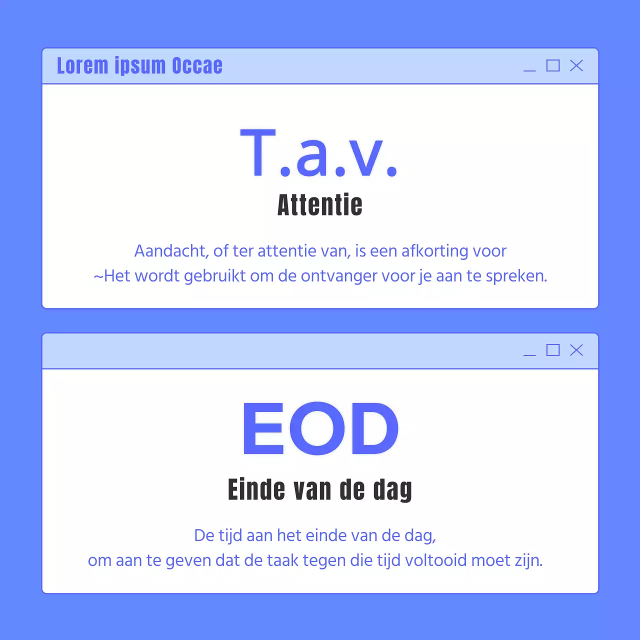 Een eenvoudige blauwe en lichtblauwe gids voor zakelijke acroniemen per e-mail
