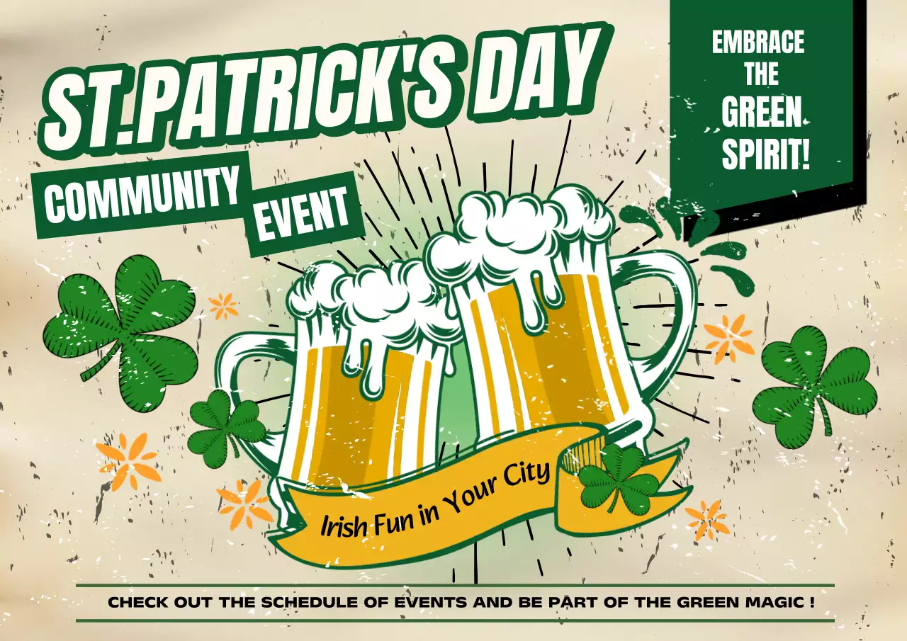 베이지 및 그린 빈티지 성 패트릭 데이 이벤트 광고