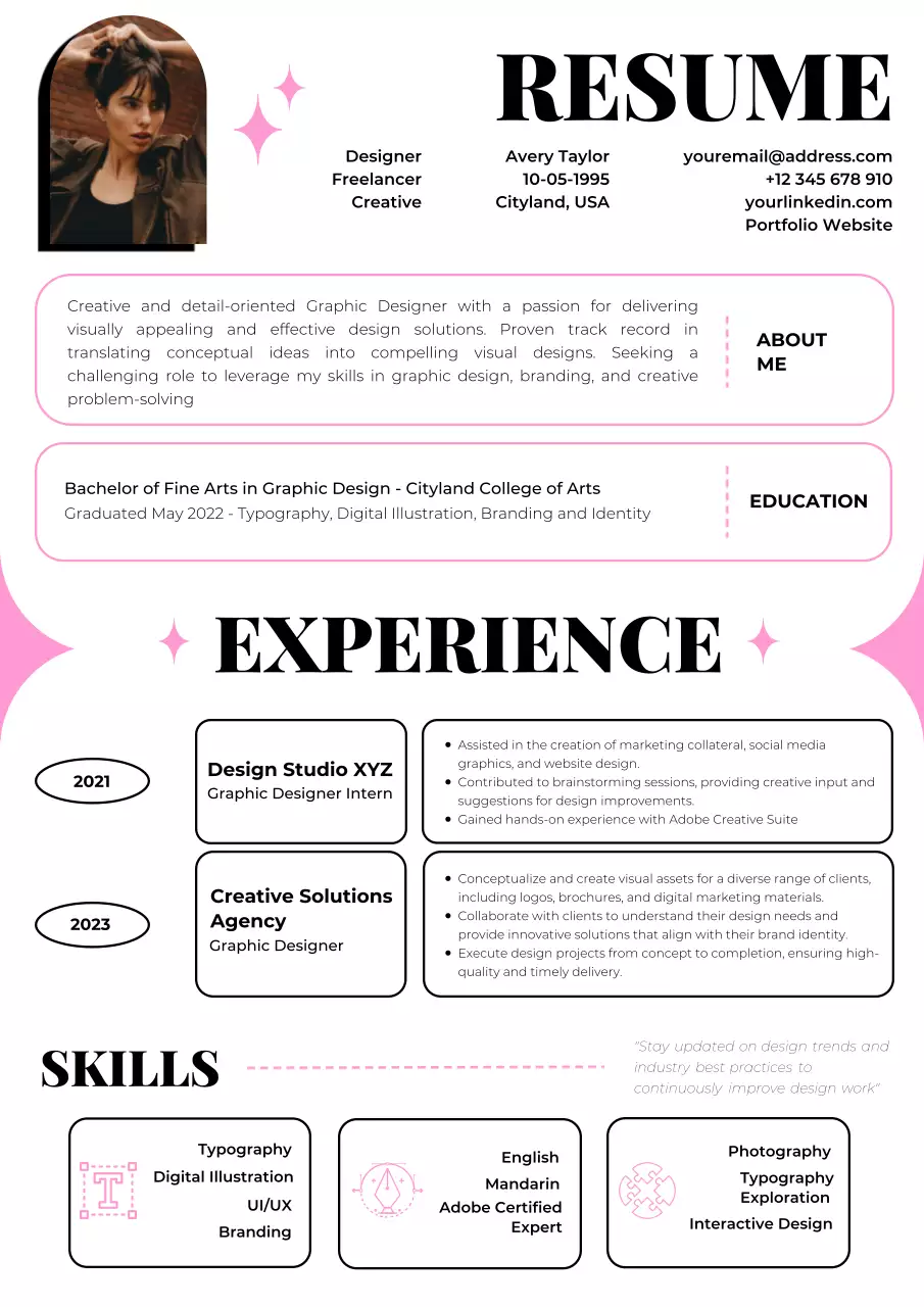 Black and Pink Geometrical Graphic Designer Resume