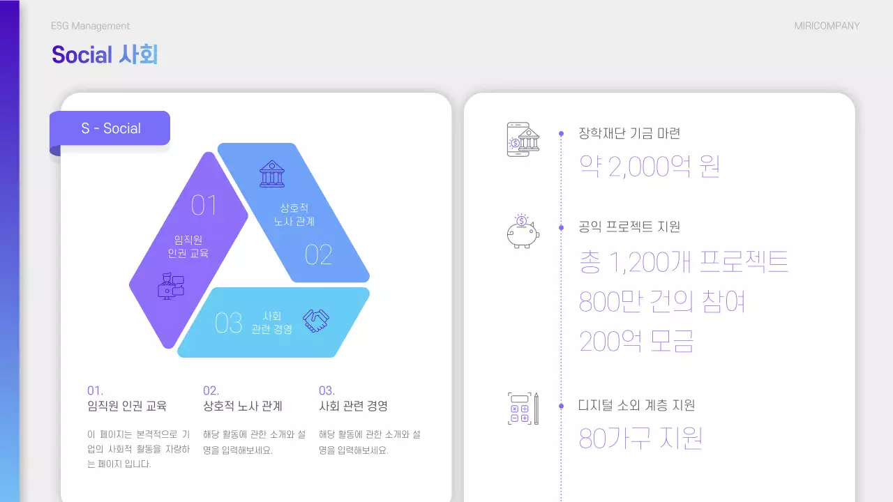 보라와 하늘색의 모던한 ESG 지속 가능경영 보고서