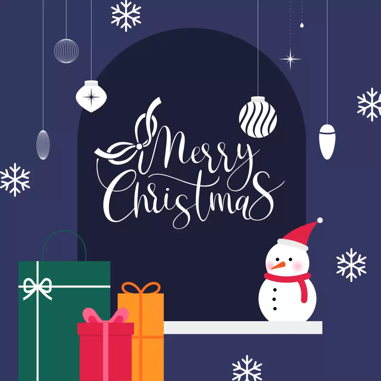 귀여운 눈사람과 선물상자가 있는 크리스마스 카드