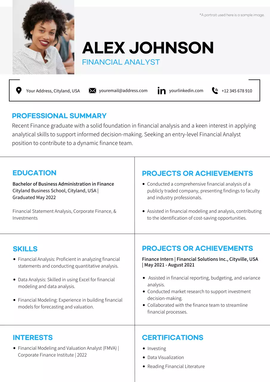 Grey and Blue Plain Financial Analyst Resume