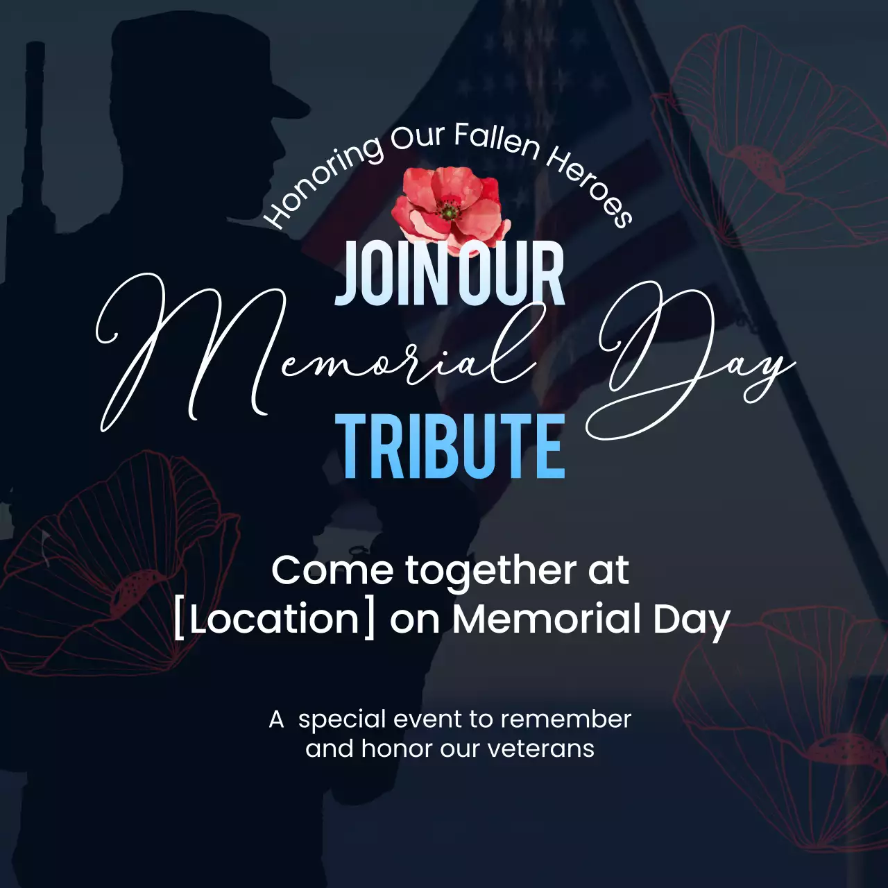 Blue and Red Simple Memorial Day Tribute Card